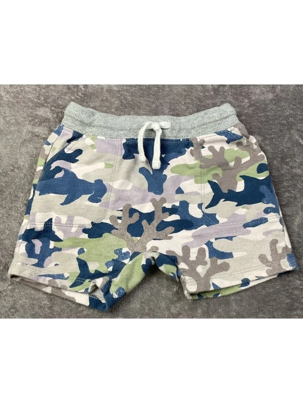 Gymboree Camo Knit Shorts 18-24 Months Blue Green Gray Pull On Drawstring Pocket
